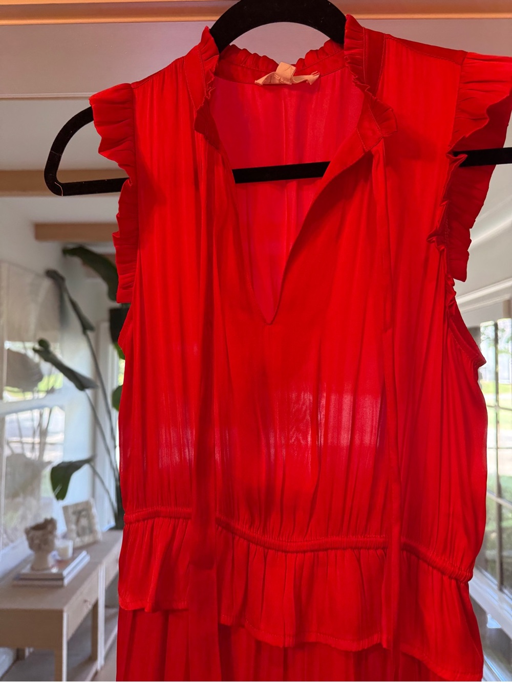 THML Vibrant Red Maxi Dress with Ruffle Accents - Picture 3 of 8